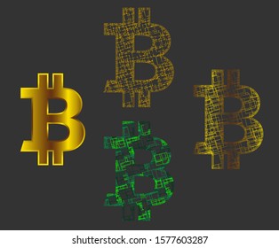 Bitcoin in the style of String art, in the style of mosaic. Flat Vector of Bitcoin Payment Systems. Vector image.
