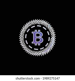 Bitcoin Surrounded By A Circle Of Olive Leaves blue gradient vector icon
