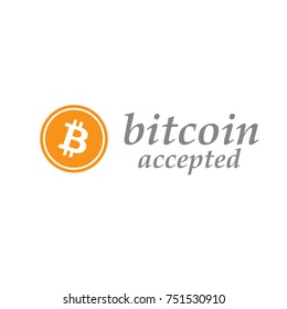 Bitcoin symbol with accepted text isolated on white background