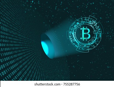 Bitcoin symbol and binary code.Concept of digital currency