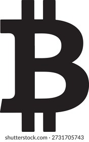 O símbolo Bitcoin é um ícone preto que representa transações de moeda digital e criptomoeda em um fundo branco limpo, significando transações financeiras e pagamentos on-line.