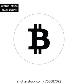 Bitcoin symbol black and white flat icon. Vector Illustration.