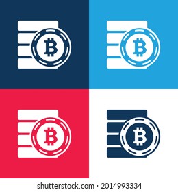 Bitcoin Symbol Blau und Rot vier Farben minimale Icon Set