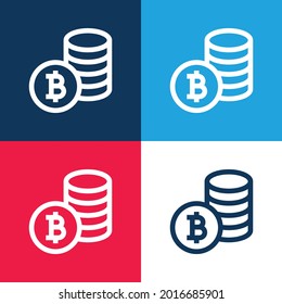Bitcoin Símbolo azul y rojo cuatro colores conjunto de iconos mínimo