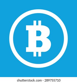 Bitcoin symbol in circle, isolated on blue