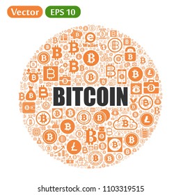 Bitcoin symbol cloud, Bitcoin icons forming cercle coin
