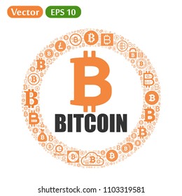 Bitcoin symbol cloud, Bitcoin icons forming cercle coin
