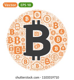 Bitcoin symbol cloud, Bitcoin icons forming cercle coin
