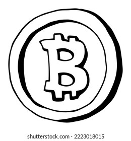 Bitcoin-Symbol-Doodle einzeln auf weißem Hintergrund. Bitcoin-Dooddesign