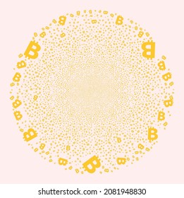 Bitcoin symbol explosion round cluster. Object pattern is organized from scattered bitcoin symbol symbols as explosion round shape.