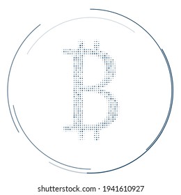 The bitcoin symbol filled with dark blue dots. Pointillism style. Vector illustration on white background