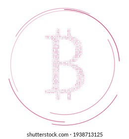 The bitcoin symbol filled with pink dots. Pointillism style. Vector illustration on white background