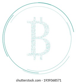 The bitcoin symbol filled with teal dots. Pointillism style. Vector illustration on white background