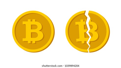  Bitcoin symbol in flat design. Coin symbol Electronic currency. Vector broken bitcoin. Bitcoin fallen.