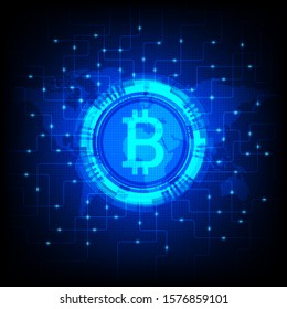 Bitcoin symbol with futuristic HUD interface, digital currency