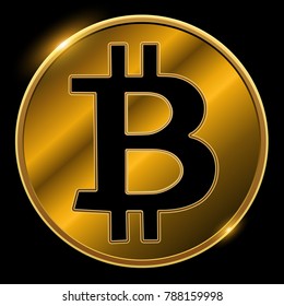 Bitcoin symbol gold, vector illustration.
