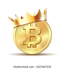 Bitcoin symbol in golden crown. Digital currency. Cryptocurrency. Virtual money concept. Vector illustration isolated on white background.