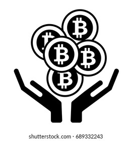 Bitcoin symbol in hands. Coin symbol Electronic currency. Vector image.