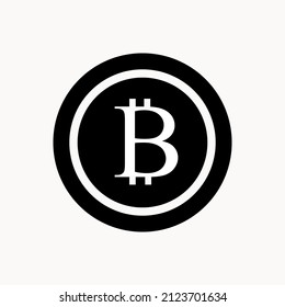 Bitcoin symbol icon, black and white design. Crypto payment. Vector illustration