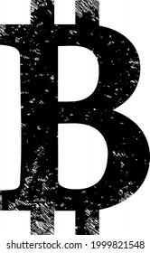 Bitcoin symbol icon with scratched effect. Isolated vector bitcoin symbol pictogram with scratched rubber texture on a white background.