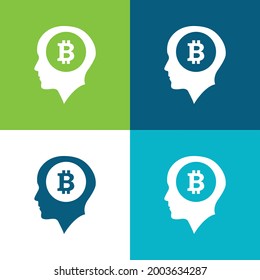 Bitcoin Symbol Inside Head Flat four color minimal icon set