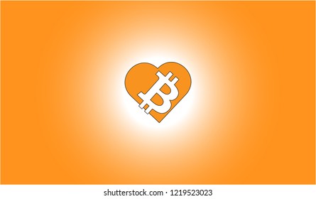 Bitcoin symbol inside heart symbol, vector design
