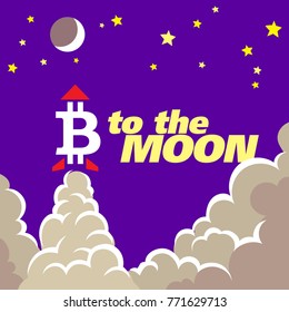 a bitcoin symbol like a rocket