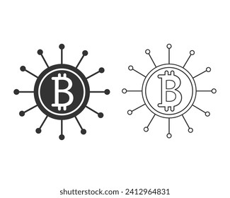 Conjunto de iconos de línea de símbolo de bitcoin, diseño en blanco y negro. Pago de criptografía. Ilustración del vector