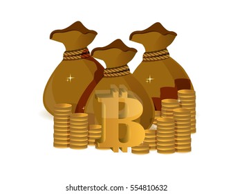 Bitcoin symbol and money bags illustration design isolated graphic