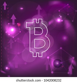 Bitcoin symbol on abstract purple background, vector illustration