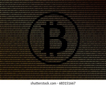 Bitcoin symbol on binary digits background in black