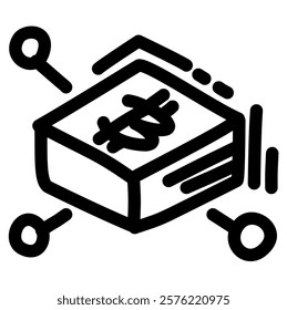 Bitcoin symbol on a block with connections, symbolizing blockchain technology and decentralized finance