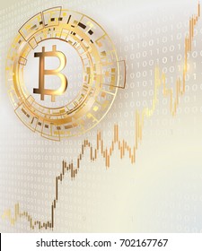 Bitcoin symbol on a bright  background.Concept of trading cryptocurrency.