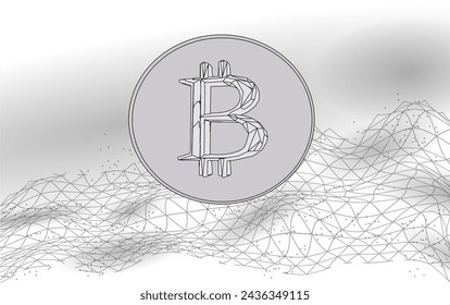 Bitcoin symbol on data flow binary code. Golden currency crypto currency banking system. Economy commerce network blockchain vector illustration