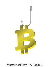 bitcoin symbol on fish hook 