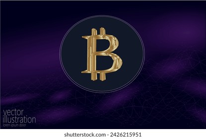 Símbolo de Bitcoin en gráfico creciente. Sistema bancario de criptomoneda de moneda dorada. Ilustración vectorial de blockchain de red de comercio económico