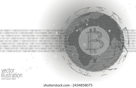  Bitcoin symbol on growing graph. Golden currency crypto currency banking system. Economy commerce network blockchain vector illustration