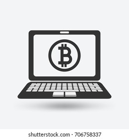 bitcoin symbol on laptop screen. vector illustration - eps 10