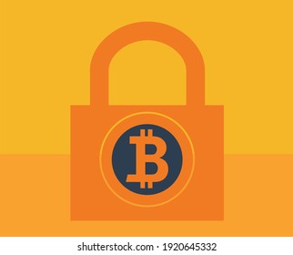 Bitcoin Symbol on Padlock, Cryptography Concept