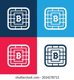 Bitcoin Symbol auf Sim Card Chip blau und rot vier minimale Farbe Symbol Set