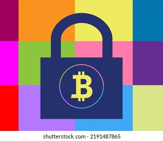 
Bitcoin Symbol and Padlock, Colorful  Cryptography Concept