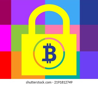 
Bitcoin Symbol and Padlock, Colorful  Cryptography Concept
