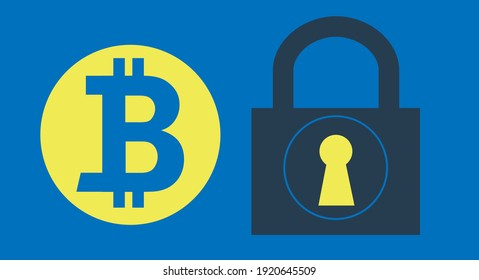 Bitcoin Symbol and Padlock, Cryptography Concept