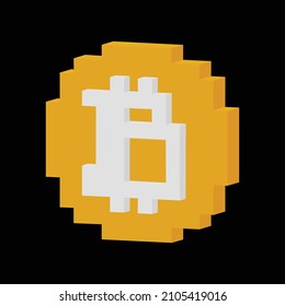 Bitcoin symbol pixel art. Cryptocurrency bitcoin isolated on black. Digital money logo. Vector illustration