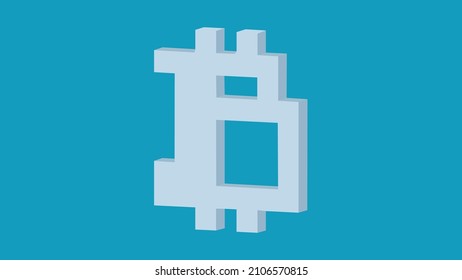 Bitcoin symbol pixel art. Cryptocurrency bitcoin isolated on blue. Digital money logo. Vector illustration