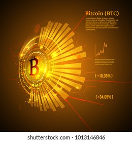 Bitcoin symbol and price chart. Cryptocurrency concept. Futuristic vector design.