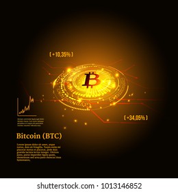 Bitcoin symbol and price chart. Cryptocurrency concept. Futuristic vector design.