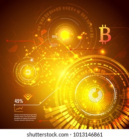 Bitcoin symbol and price chart. Cryptocurrency concept. Futuristic vector design.