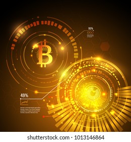 Bitcoin symbol and price chart. Cryptocurrency concept. Futuristic vector design.