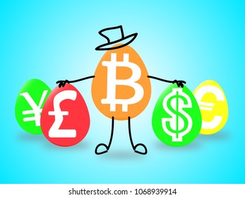 Bitcoin symbol. Quite the concept of different money in the eggs
